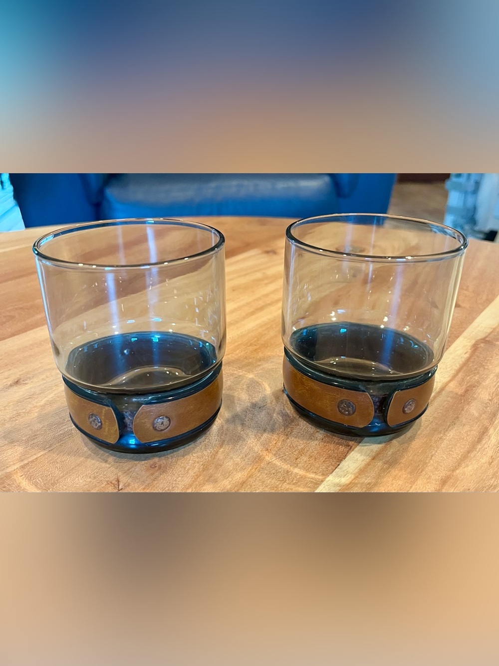 Vintage MCM Belted Smoked Glass Tumbler Set with Faux Leather Band